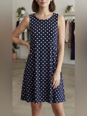 Jamie & Layla Navy Blue  Polka Dots Swing Dress.